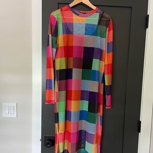 LALA Original - Mad About You Long Sleeve Mesh Dress in Forever Young Check.